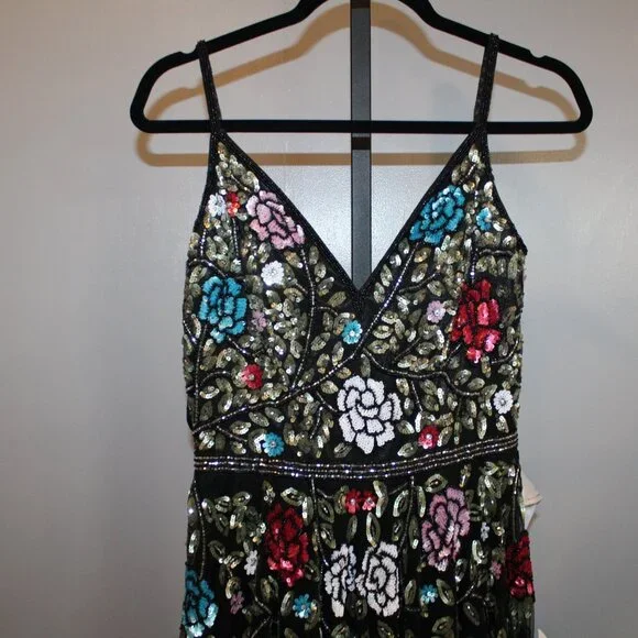 NEW Mac Duggal EMBELLISHED FLORAL SEQUINED GOWN 5400 BLACK MULTI - Picture 3 of 11